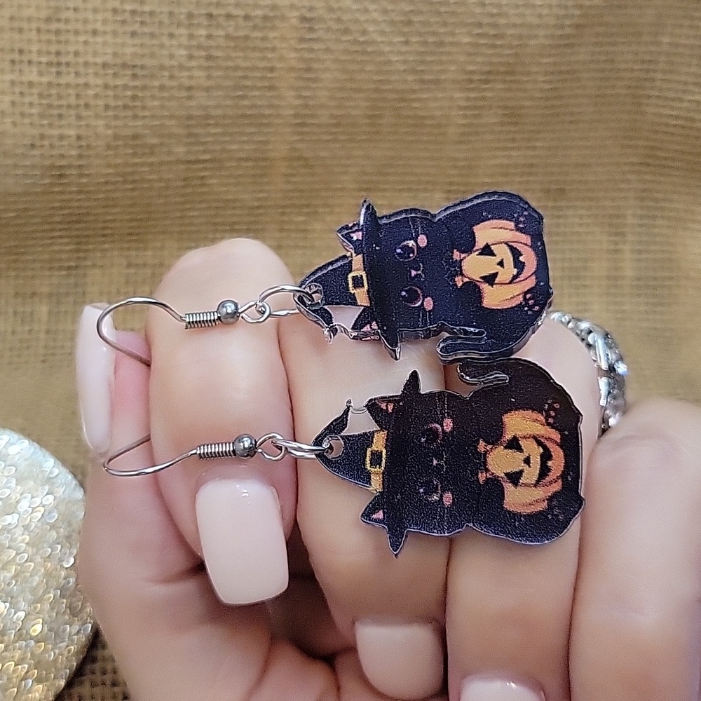 BLACK CAT AND PUMPKIN EARRINGS